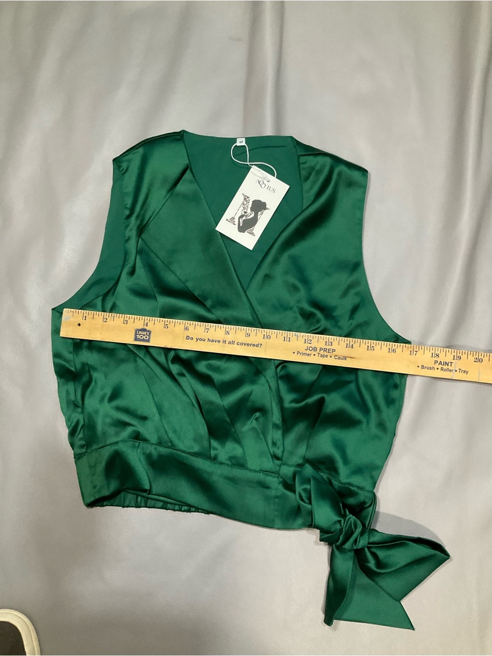 Silky Emerald Wrap Tie Sleeveless Blouse - Picture 4 of 6